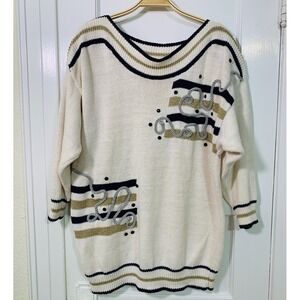 Vintage Nautical Oversized Sweater Cream + Navy w/rope + sequin detail / S 16-18